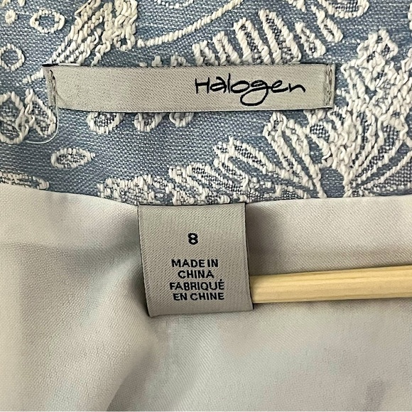HALOGEN Cotton Blend Skirt Lined Floral Textured Stitched Pattern Lt. Blue White - Picture 3 of 4